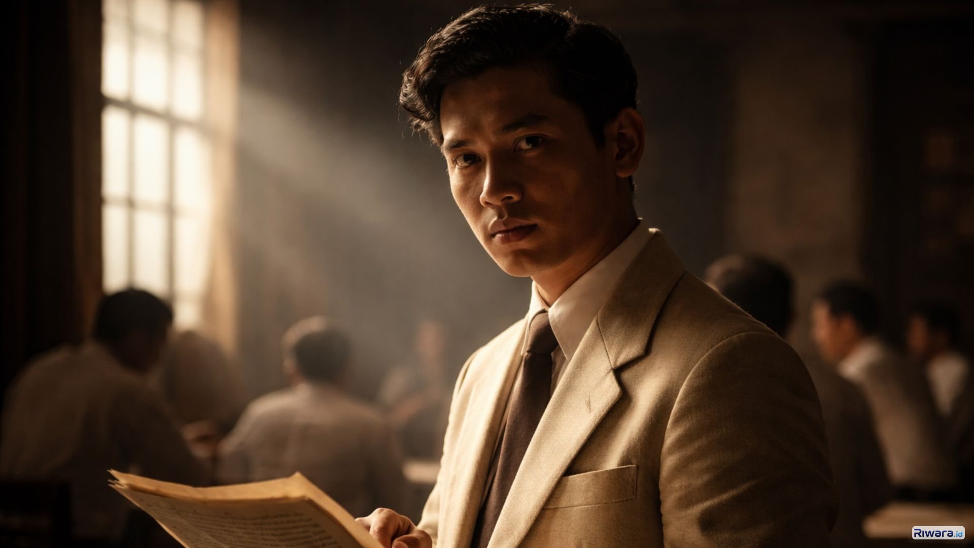 Ilustrasi sosok muda Muhammad Yamin,figur intelektual yang berperan besar dalam merumuskan gagasan kebangsaan, bahasa